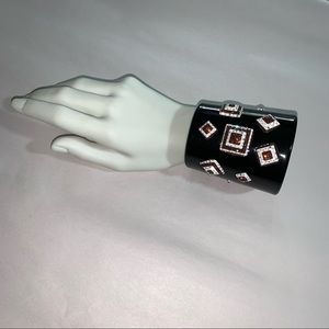 HENRI BENDEL black Italian resin rhinestone CUFF bracelet
